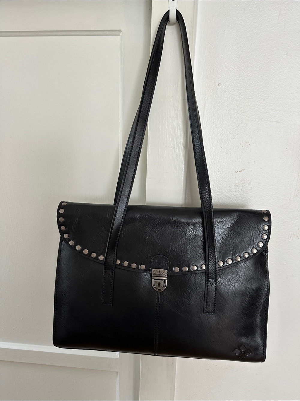 Patricia Nash Verbania Black Stud-Trim Leather Satchel/Shoulder Bag - Picture 1 of 12